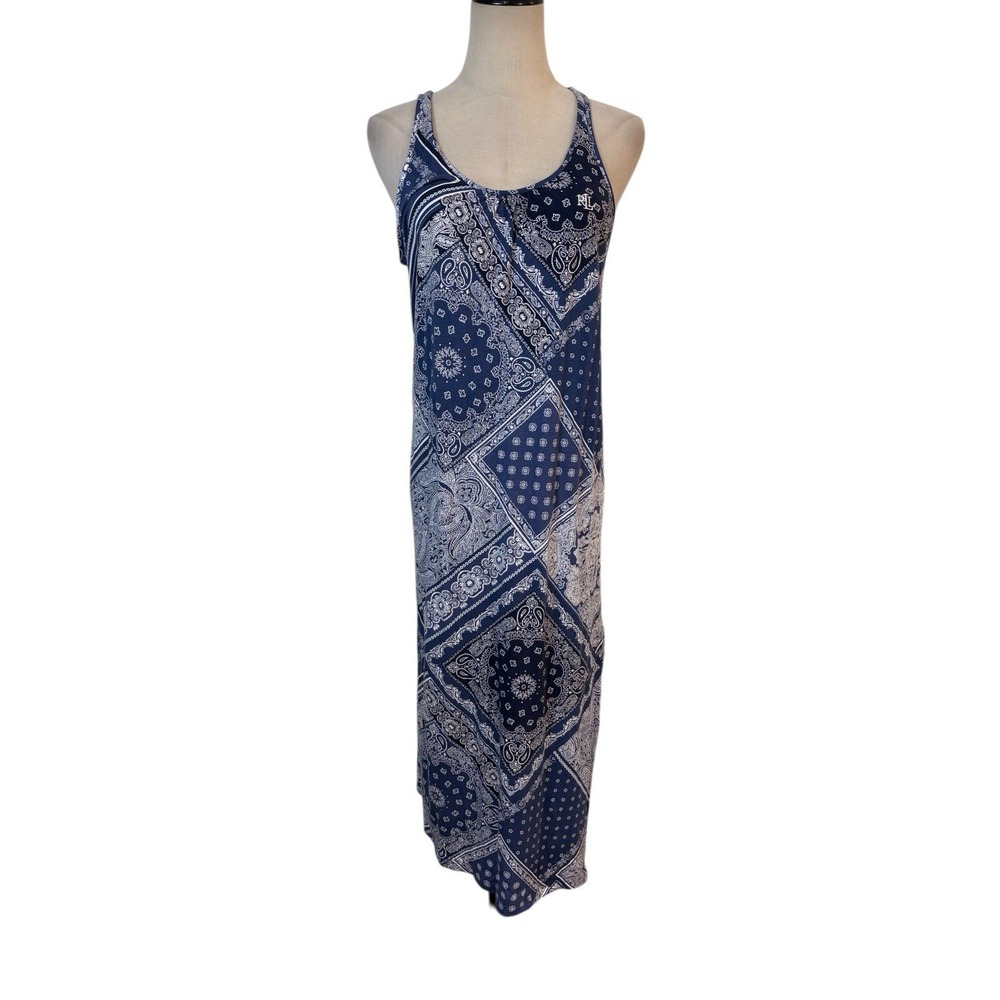 Lauren Ralph Lauren Bandanna Racerback Midi‎ Sz S Paisley Blue Coastal Preppy